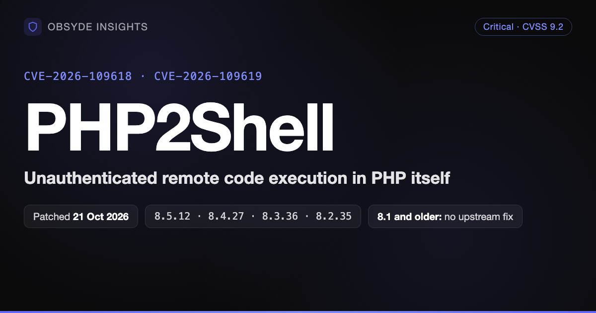 PHP2Shell: Two Critical PHP Flaws (CVE-2026-109618, CVE-2026-109619) Give Attackers a Shell on Every Unpatched Site